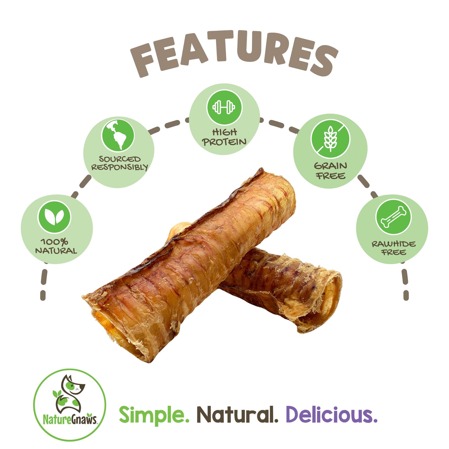 Nature Gnaws Beef Trachea Chews for Dogs 6" (6 Count) - Long Lasting Natural Crunchy Dog Chew Bones - Rawhide Free