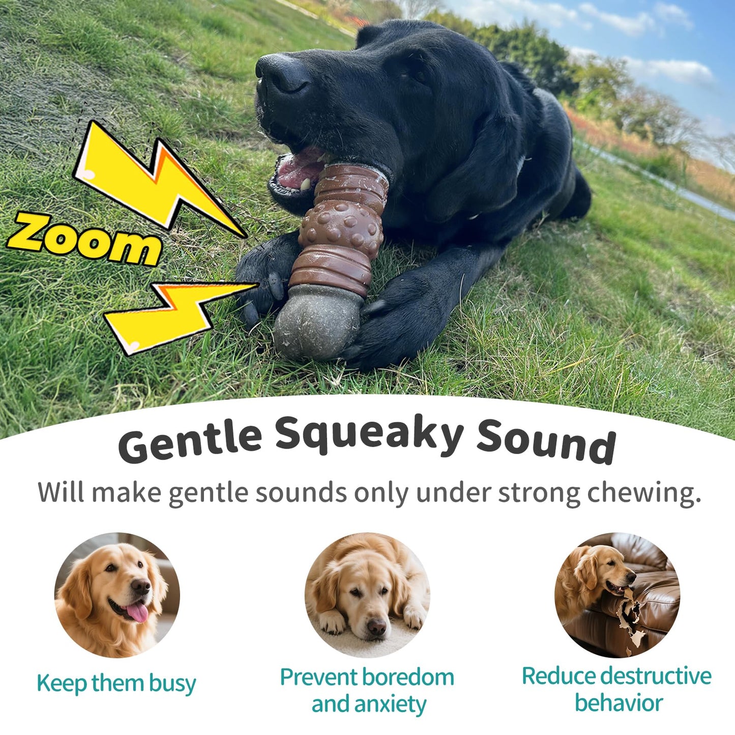 JoyBruko Dog Toys for Aggressive Chewers, Indestructible Squeaky Chew Toy to Keep Them Busy, Tough Nylon & Rubber Pitbull Bones for Training and Teeth Cleaning, Reduce Boredom for Medium Large Breed