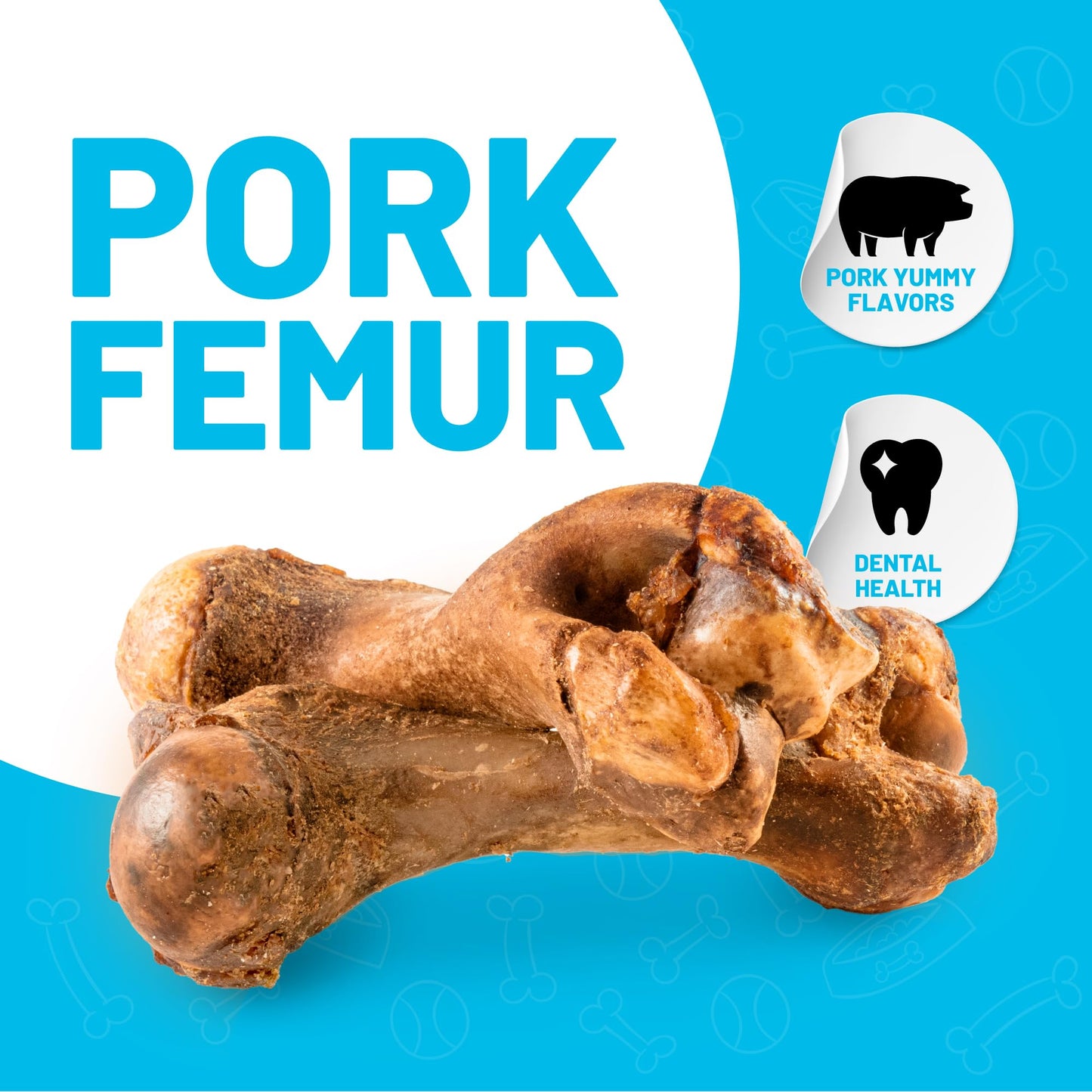 Sitka Farms Pork Femur Premium Dog Bones - 10 Count - Real Smoked Meaty Bones for Medium and Large Dogs - Alternative to Bully Sticks - Teeth Cleaner for Aggressive Chewers