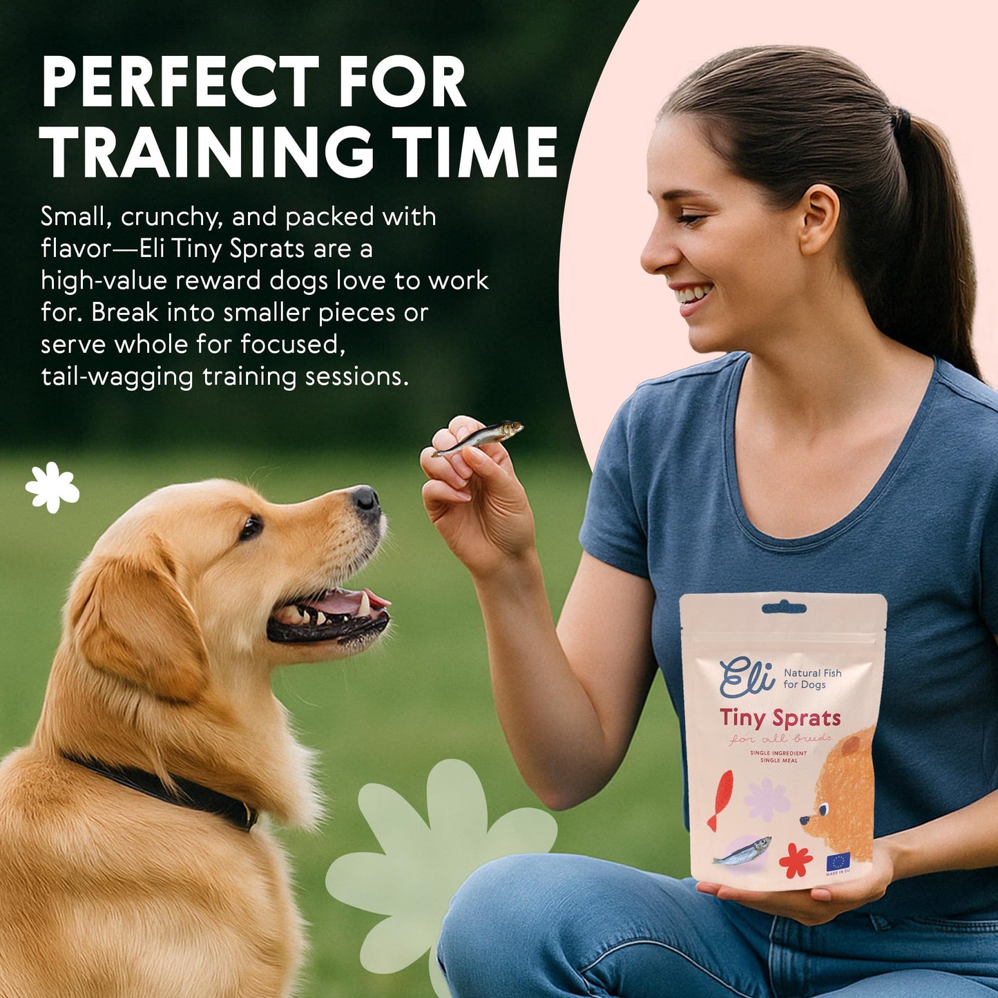 Eli Tiny Sprats – Natural Dog Treats, Whole Small Fish, High in Protein and Omega-3, Grain Free, Single Ingredient, No Additives, Gluten Free, Air Dried, Training Snack or Meal Topper – 2 Pack