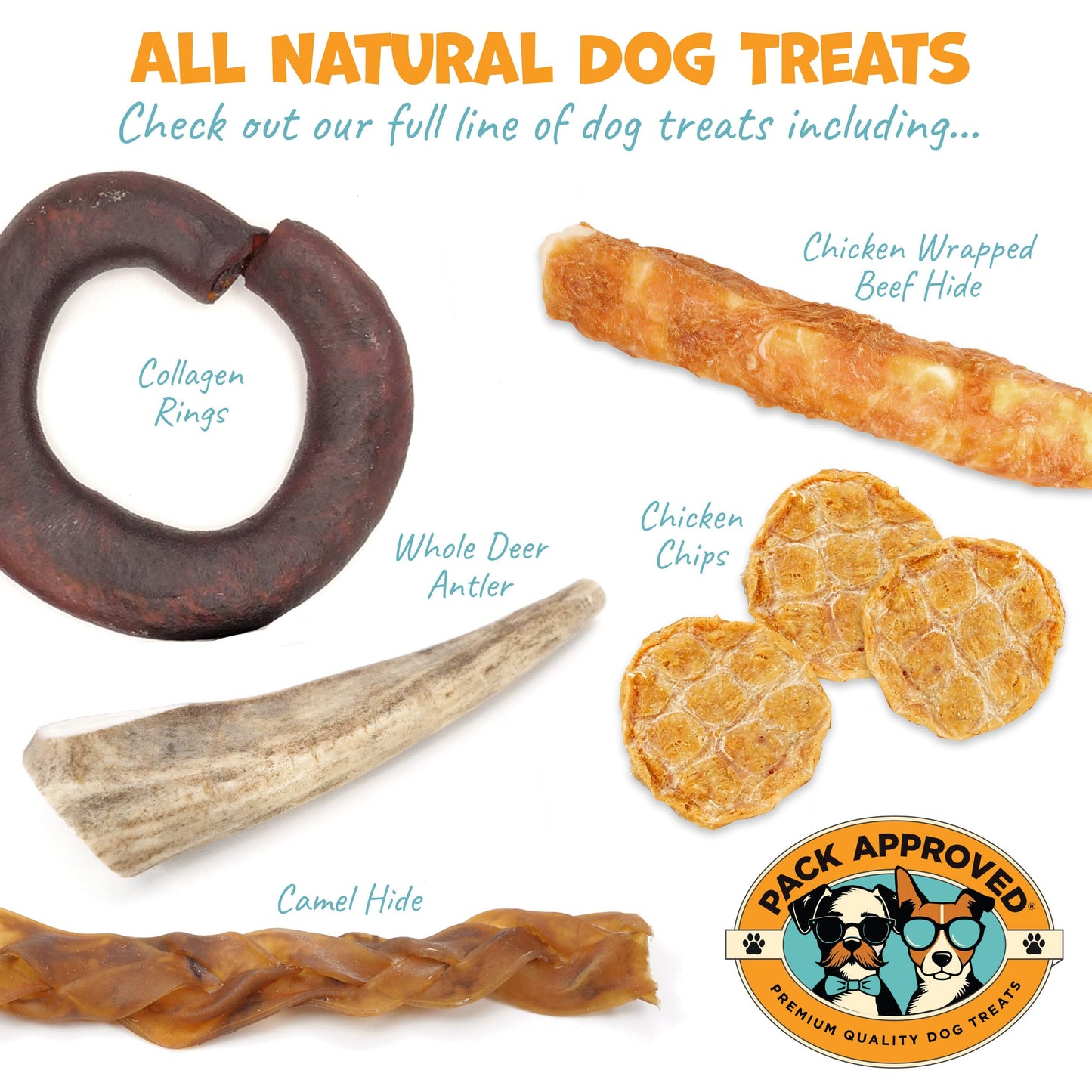 Pack Approved Camel Skin Dog Chews for Aggressive Chewers - Hypoallergenic Natural Collagen Sticks for Dental Health & Protein Boost - Long Lasting Treats for Large Dogs