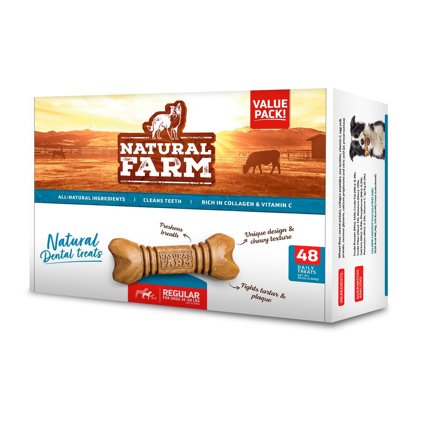 Natural Farm All-Natural Dog Dental Chew, Dog Teeth Cleaning Treats - Fresh Breath, Fight Plaque & Tartar - Canine Mess-Free Oral Care, Teeth Cleaning Chews for Dogs 20-50 Lbs (48 Counts)