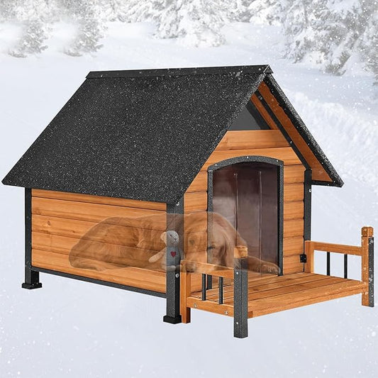 Dog House Outdoor,Dog Kennel Outside for Large Breed,Weatherproof Large Dog Shelter with Anti-Chewing Iron Frame (Brown-N, 45" D x 32.9" W x 32.6" H)