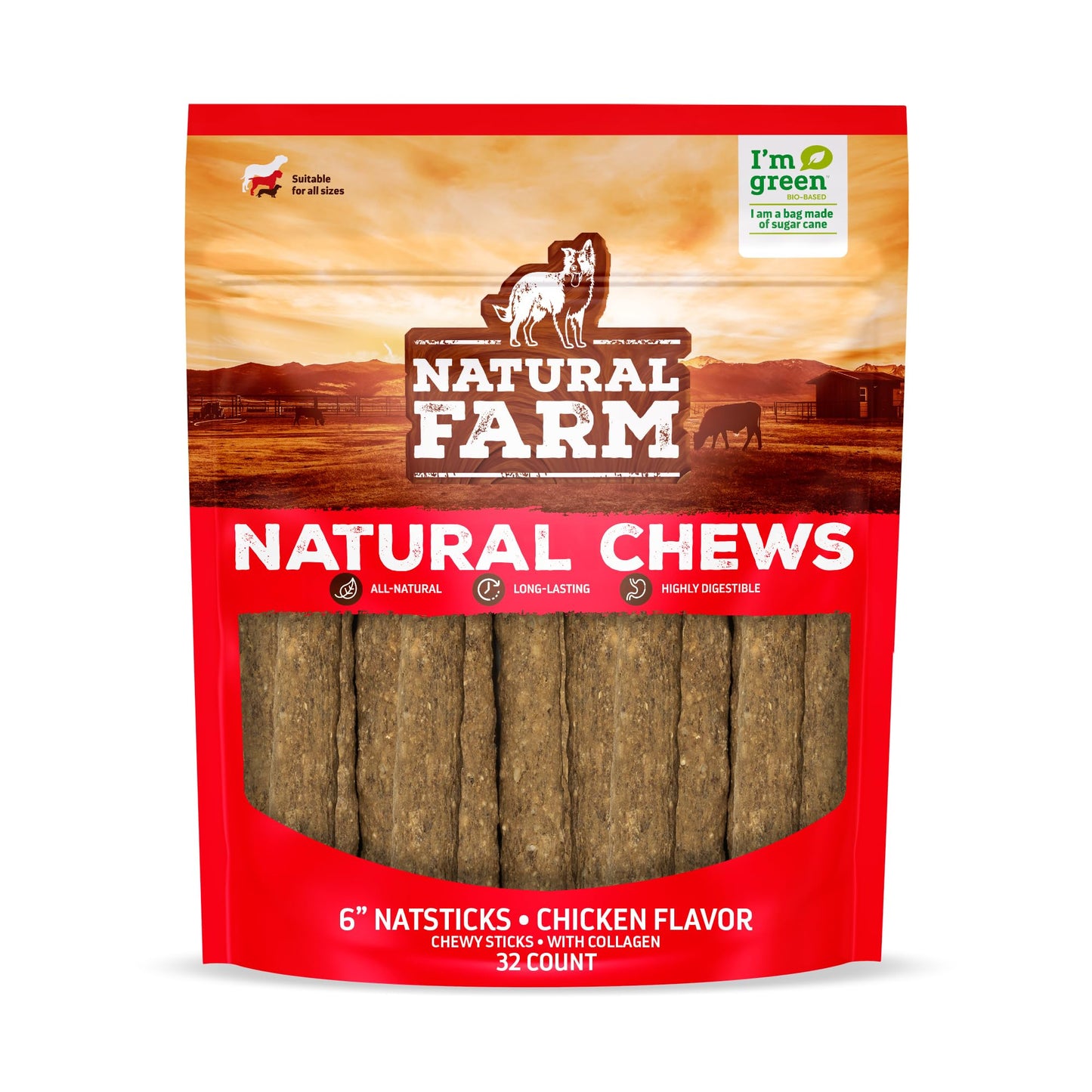 Natural Farm Quick Chicken Chewy Sticks (32-Pack), Low Calorie, Delicious Crunchy Dog Treats with Collagen, High Protein, Great for Small & Medium Dogs