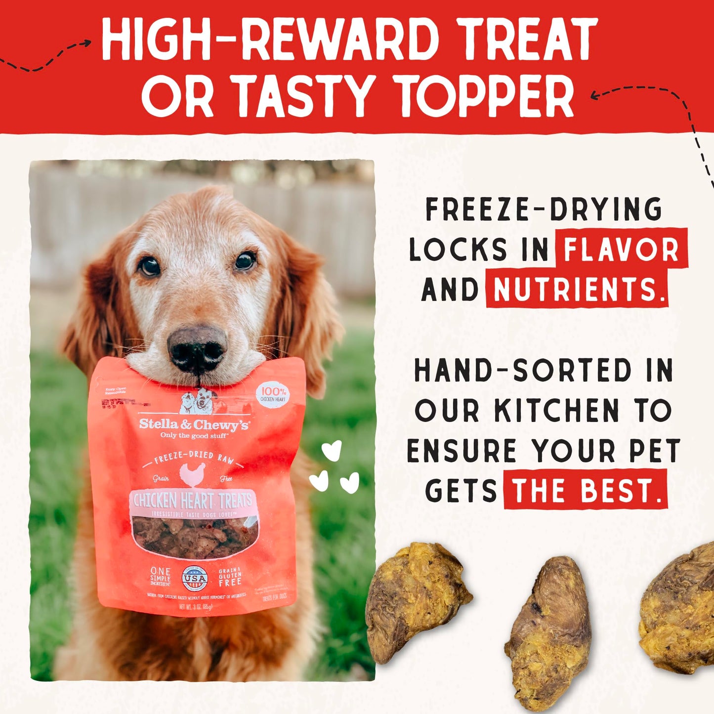 Stella & Chewy's Freeze-Dried Raw Chicken Heart Dog Treats - Single Ingredient, No Additives - Premium Training Treats - Perfect For Picky Eaters - 11oz Bag