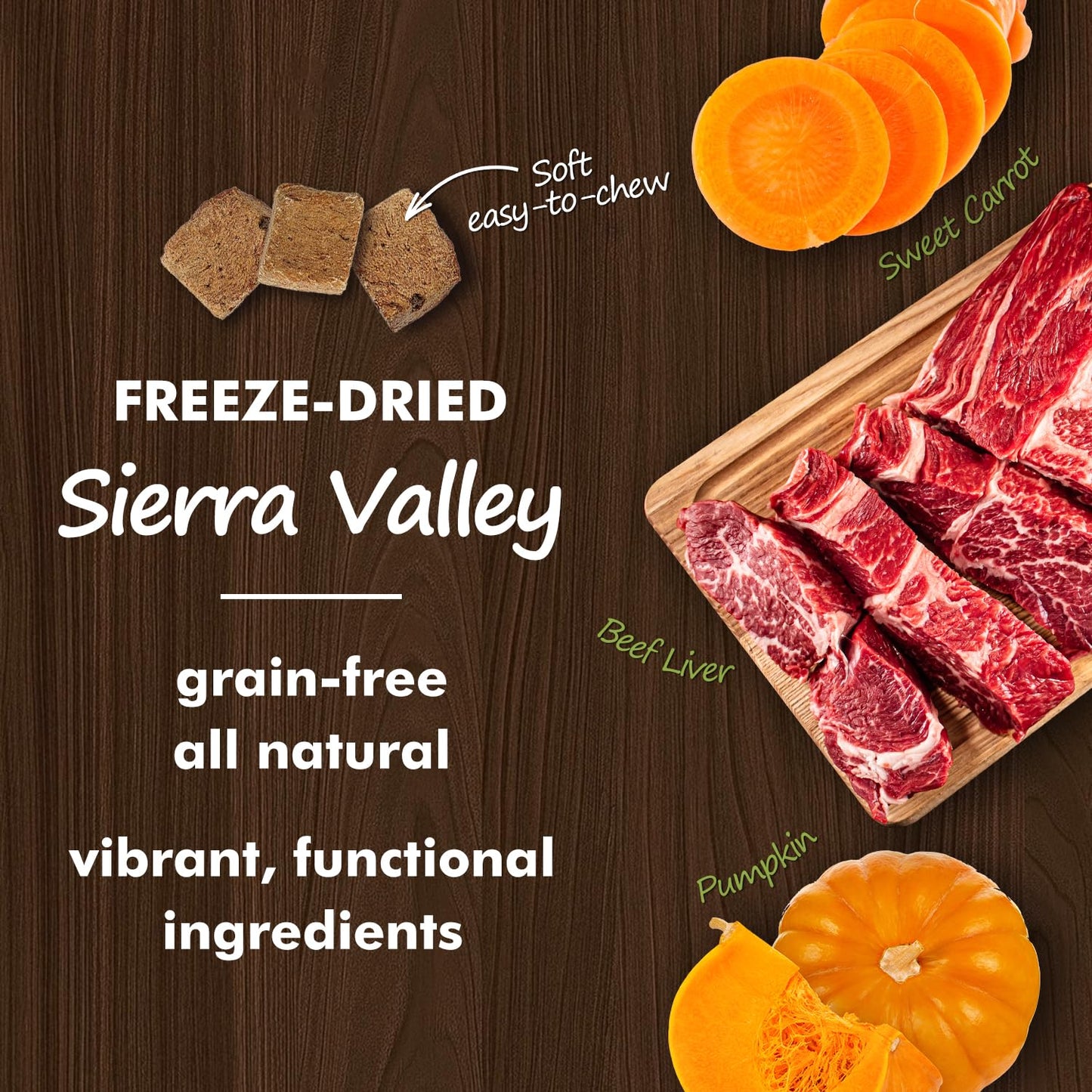 SIERRA VALLEY Freeze-Dried Beef Liver Dog Treats, High Iron Human-Grade Protein Bites, 2cm Chewy Cubes for Training Rewards, No Additives Grain-Free, Resealable Freshness Pouch 6oz