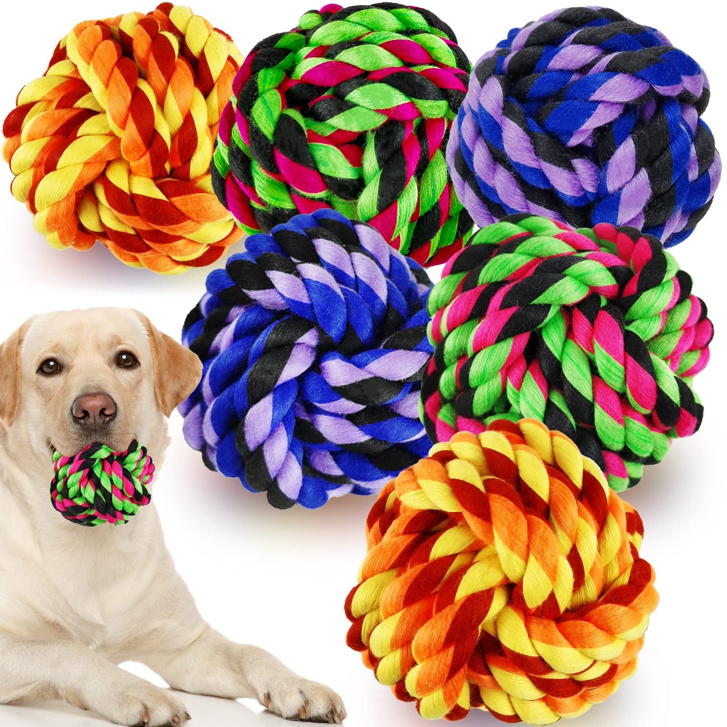 LosFong Large Dog Chew Toys for Aggressive Chewers, 6 Pack Almost Indestructible Dog Balls, Heavy Duty Dental Cotton Rope Toy, Puppy Teething Toys