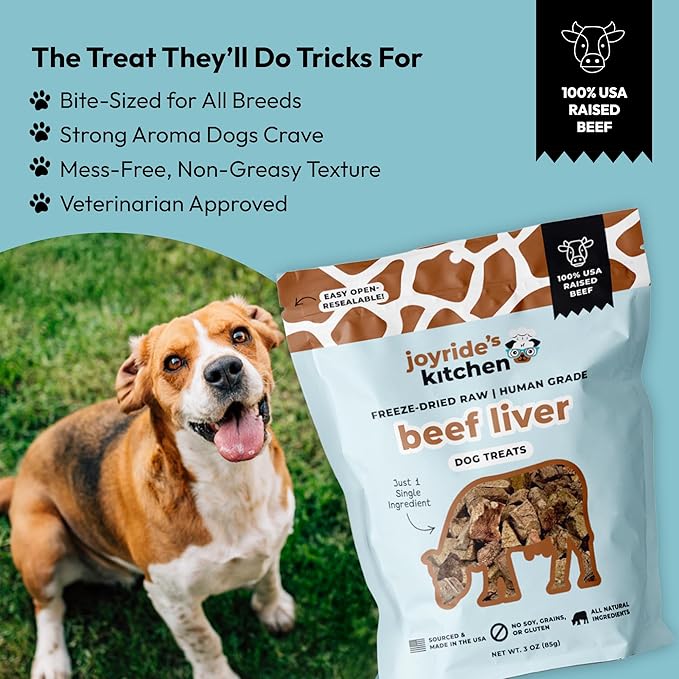 Joyride's Kitchen Freeze-Dried Beef Liver Dog Treats, Single Ingredient, All-Natural, Protein-Rich Dog Training Treats, Made in USA - Perfect for Picky Eaters, Supports Rescue Dogs, Pack of 2