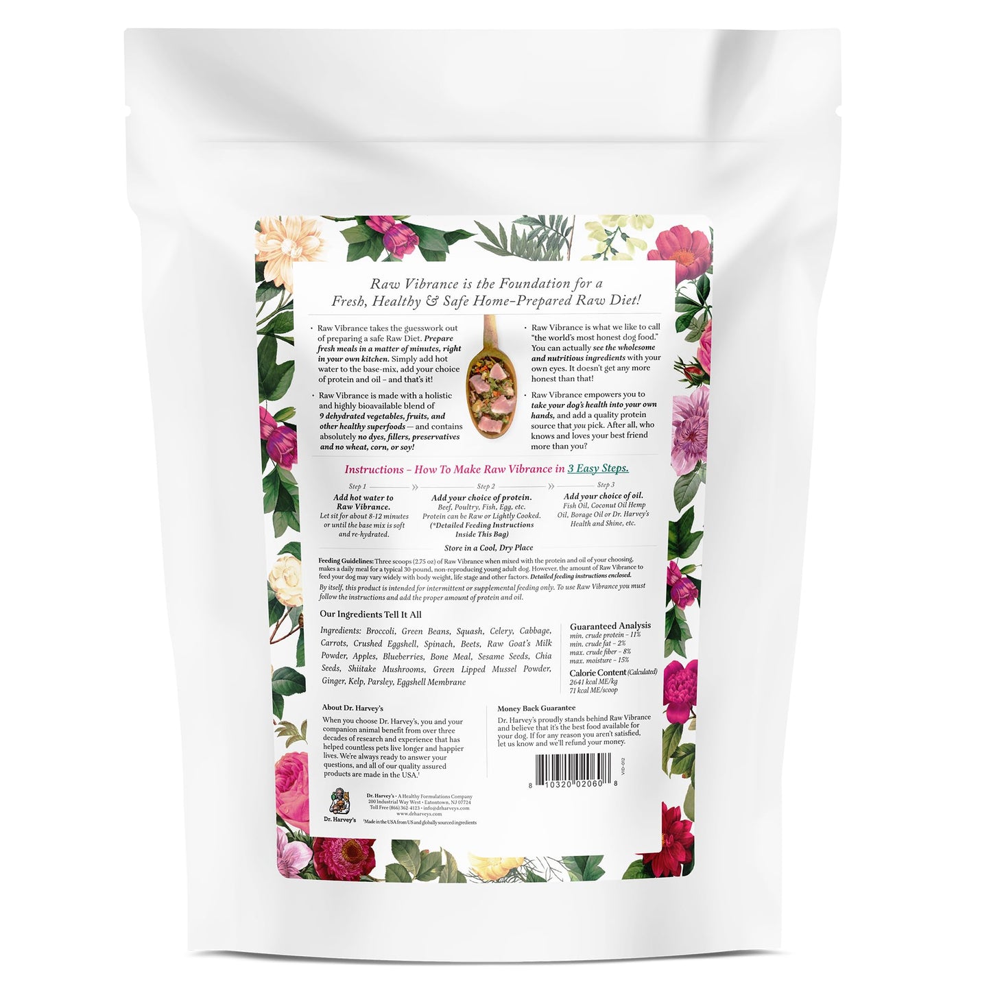 Dr. Harvey's Raw Vibrance Dog Food, Human Grade Dehydrated Base Mix for Dogs, Grain Free Raw Diet (3 Pounds)