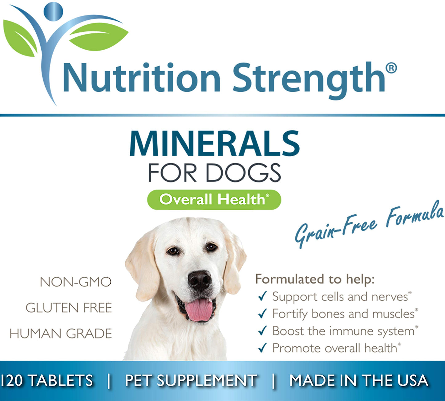 Nutrition Strength Minerals for Dogs, Support Cells & Nerves, Fortify Bones & Muscles, Promote Overall Health with Calcium, Phosphorus, Magnesium, Potassium, Selenium, Iron, Zinc, 120 Chewable Tablets
