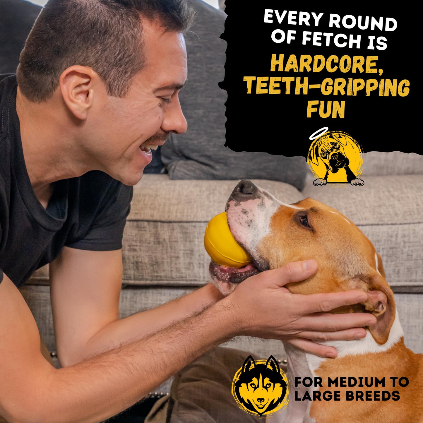 WoofBite Indestructible Dog Ball - Lifetime Replacement - Durable Dog Toy for Aggressive Chewers - Safe, Non-Toxic Natural Rubber - Chew & Fetch - Tough, Heavy Duty - 3” (Tennis Ball Size)