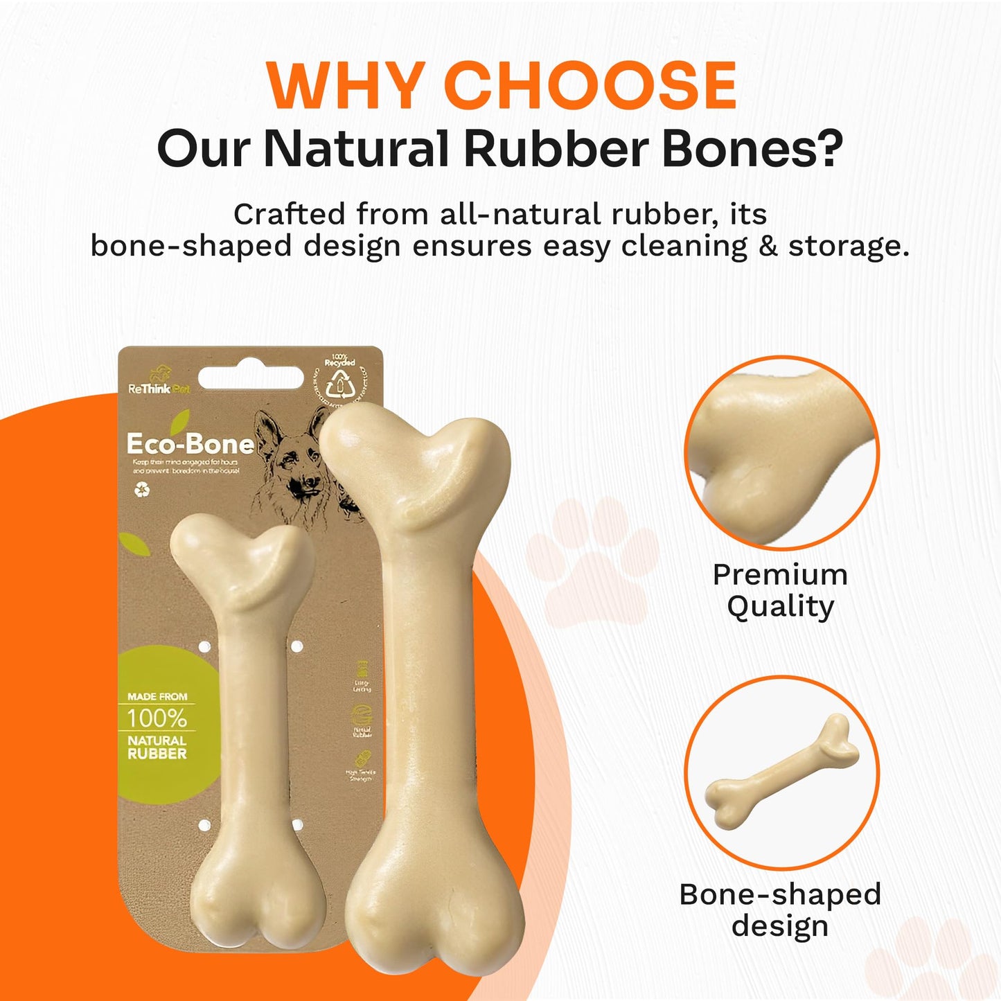 ReThink Pet Eco-Bone Dog Chew Bones, Natural Rubber Dog Bone Toy, Recycled TeethingToys for Boredom, Long-Lasting and Durable Chew Toys for Boredom Perfect for Pups