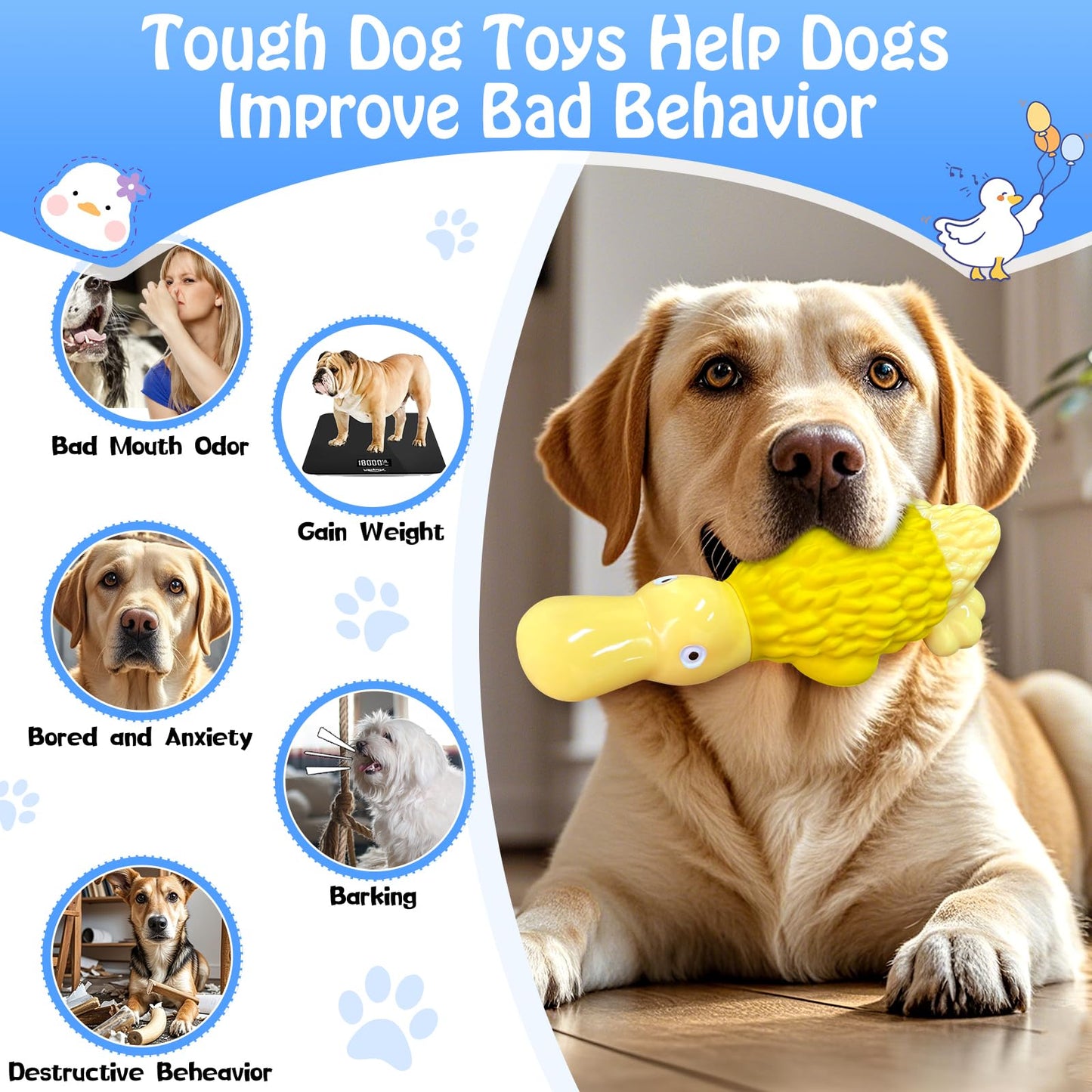 Dog Toys for Aggressive Chewers: Tough Dog Chew Toys-Large Squeaky Dog Toys for All Breed Sizes to Keep Them Busy (Yellow)