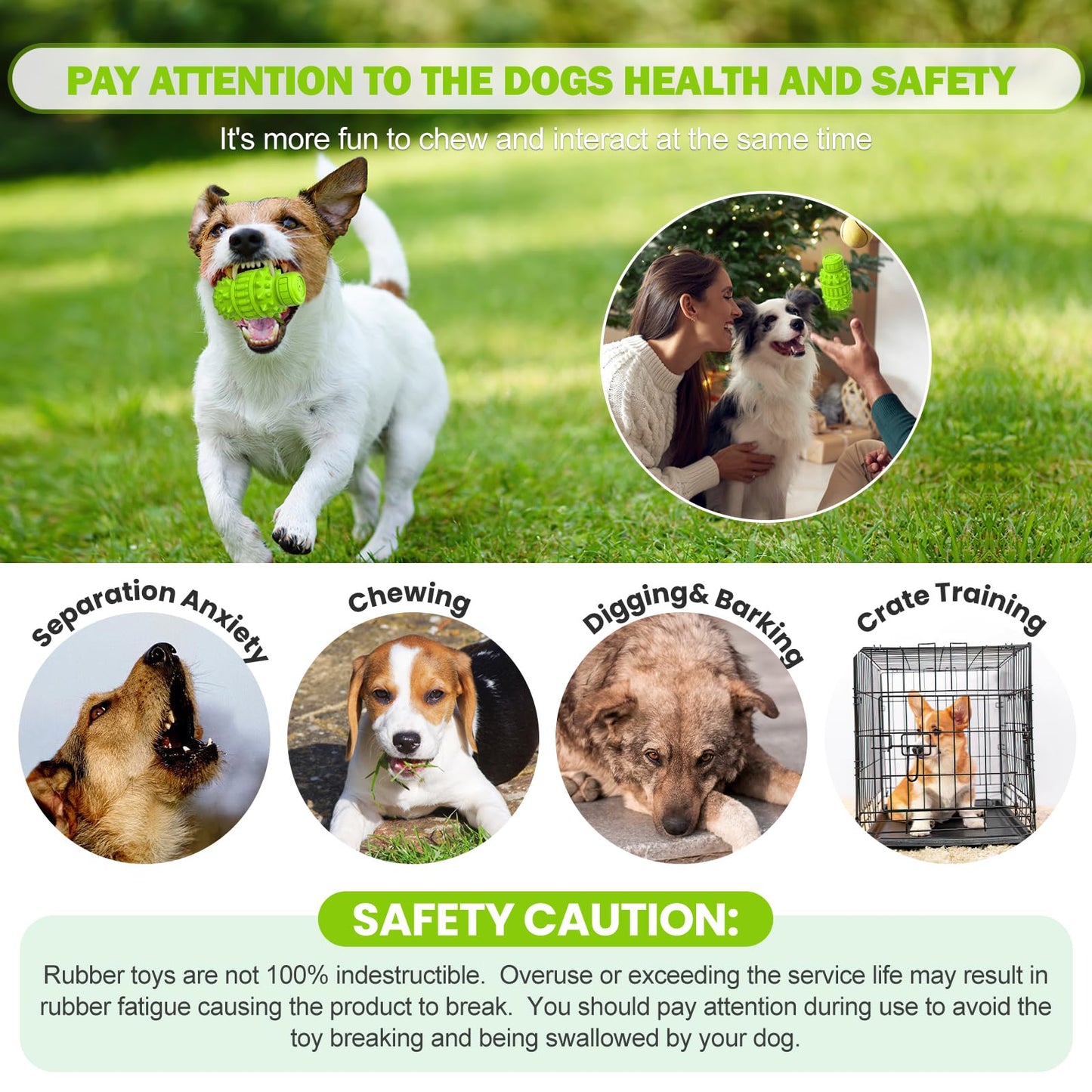 PIFFZEDO Dog Toys for Aggressive Chewers,Interactive Natural Rubber Chew & Squeaky Toy for Large Medium Breed,Dog Toothbrush,Tough & Durable (Green,Large)