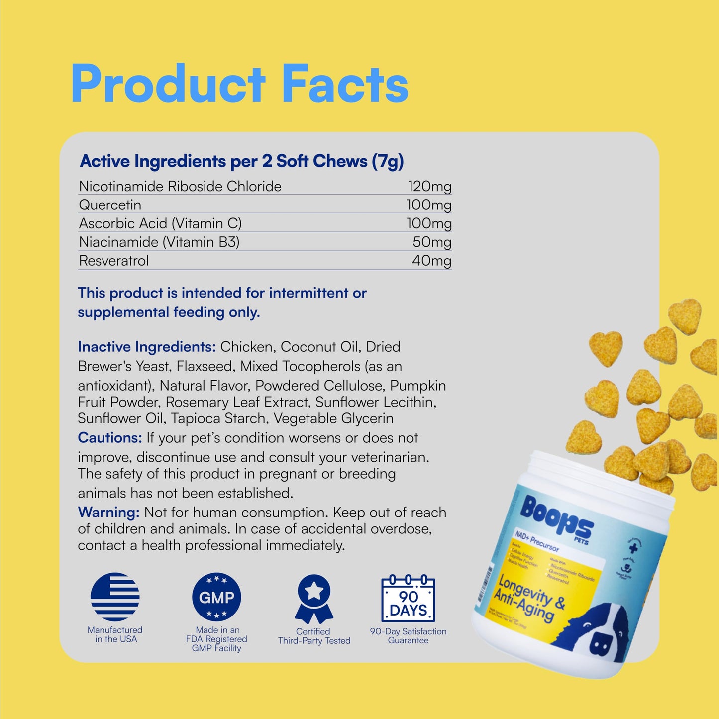 NAD+ Precursor & Senior Dog Supplement - 90 Soft Chews & Vitamins - NMN Alternative for Longevity, Anti-Aging & Energy - Nicotinamide Riboside, Resveratrol, Quercetin, Made with Pasture-Raised Chicken