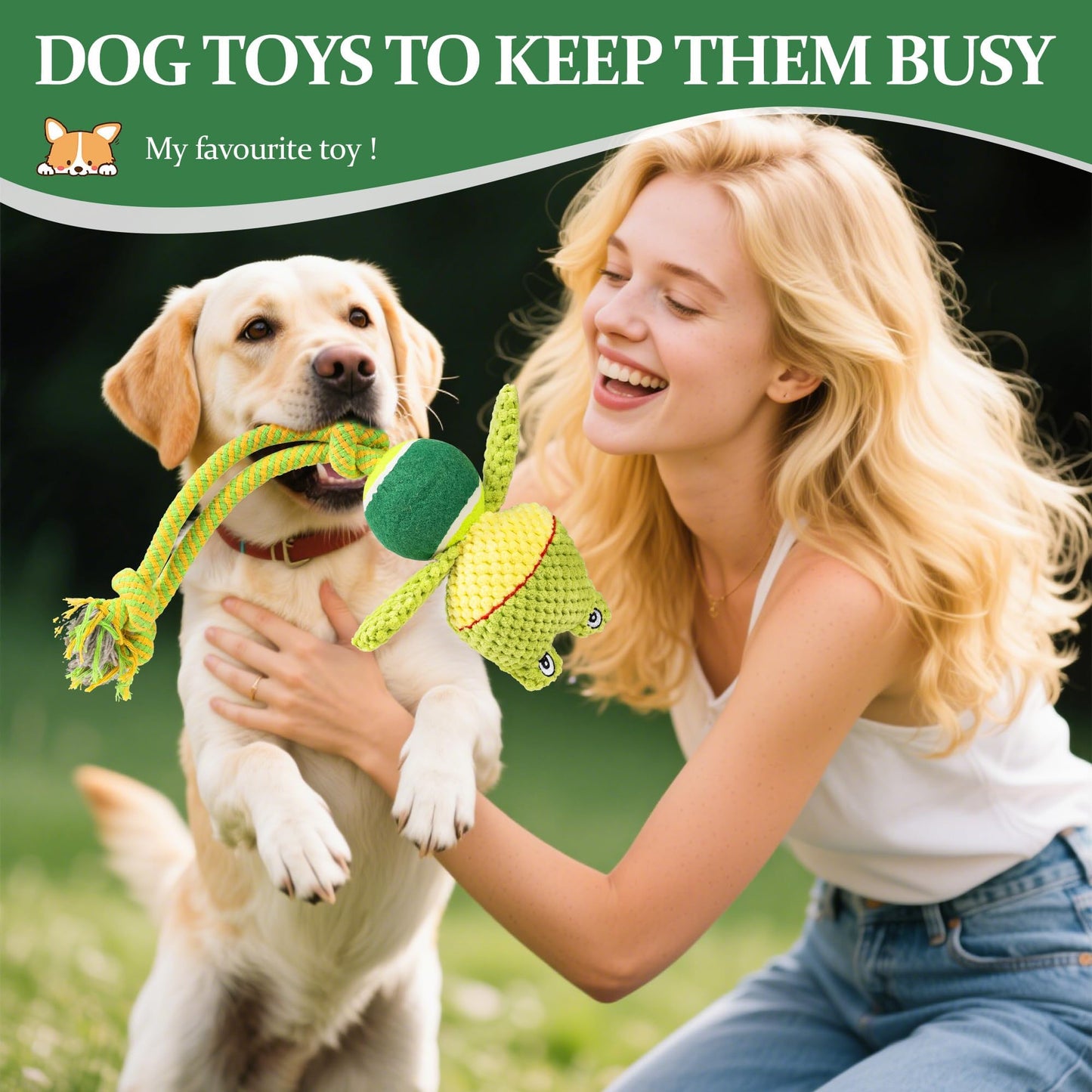 Jestrem Interactive Dog Toys, Tug of War Dog Squeaky Toy, Multi-Functional Chew Toys to Keep Them Busy, Reduce Boredom, Teeth Cleaning for Small Medium Large Dogs