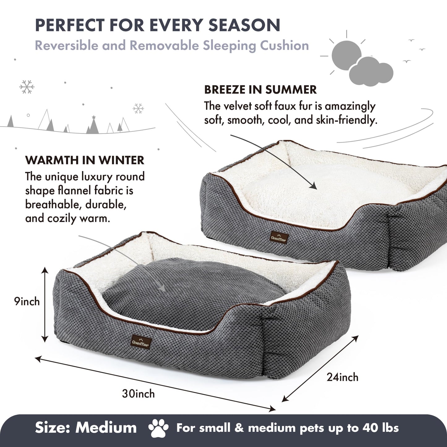 GrandTies Fluffy Dog Beds for Small Medium Large Dogs & Cats, Machine Washable Dog Bed, Rectangle Breathable Soft Calming Sleeping Warming Pet Beds with Waterproof & Non-Slip Bottom (M 34", Moonlight)