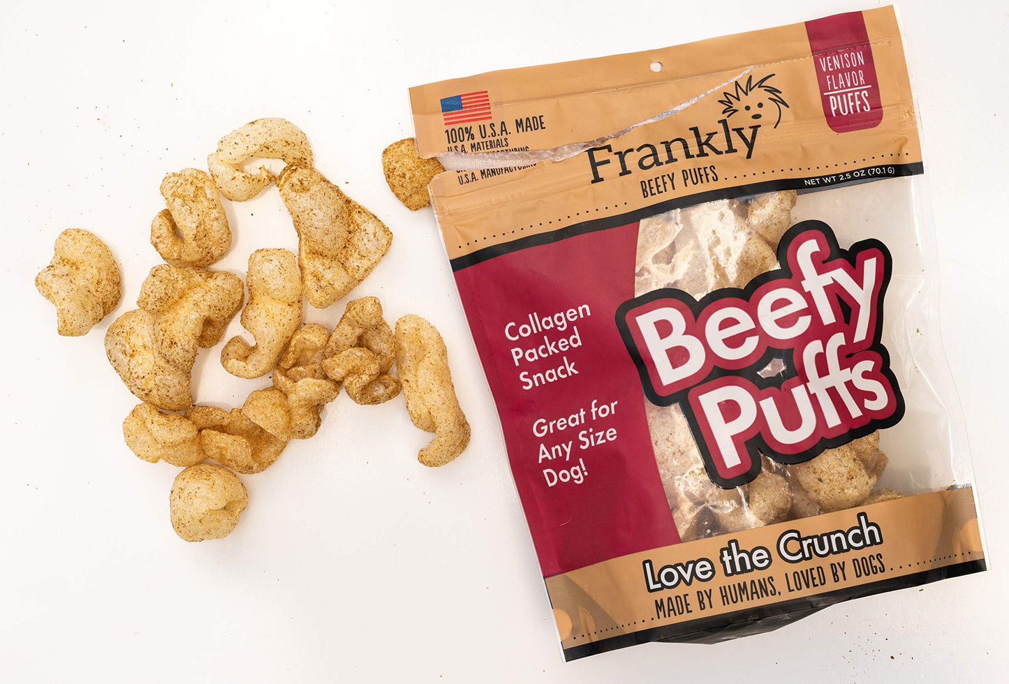 Frankly Venison Beefy Puffs 100 percentUSA Made Collagen Packed Snack 5 Ounce Package