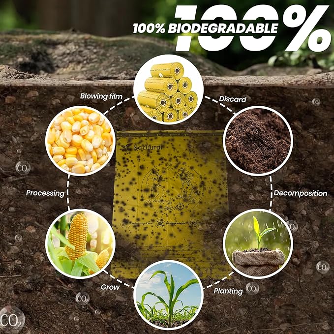 Dog Poop Bags Rolls-600 Counts, 40Rolls, Biodegradable Poop Bags Made of Cornstarch, 100% Leak Proof and Easy to Open (Yellow)