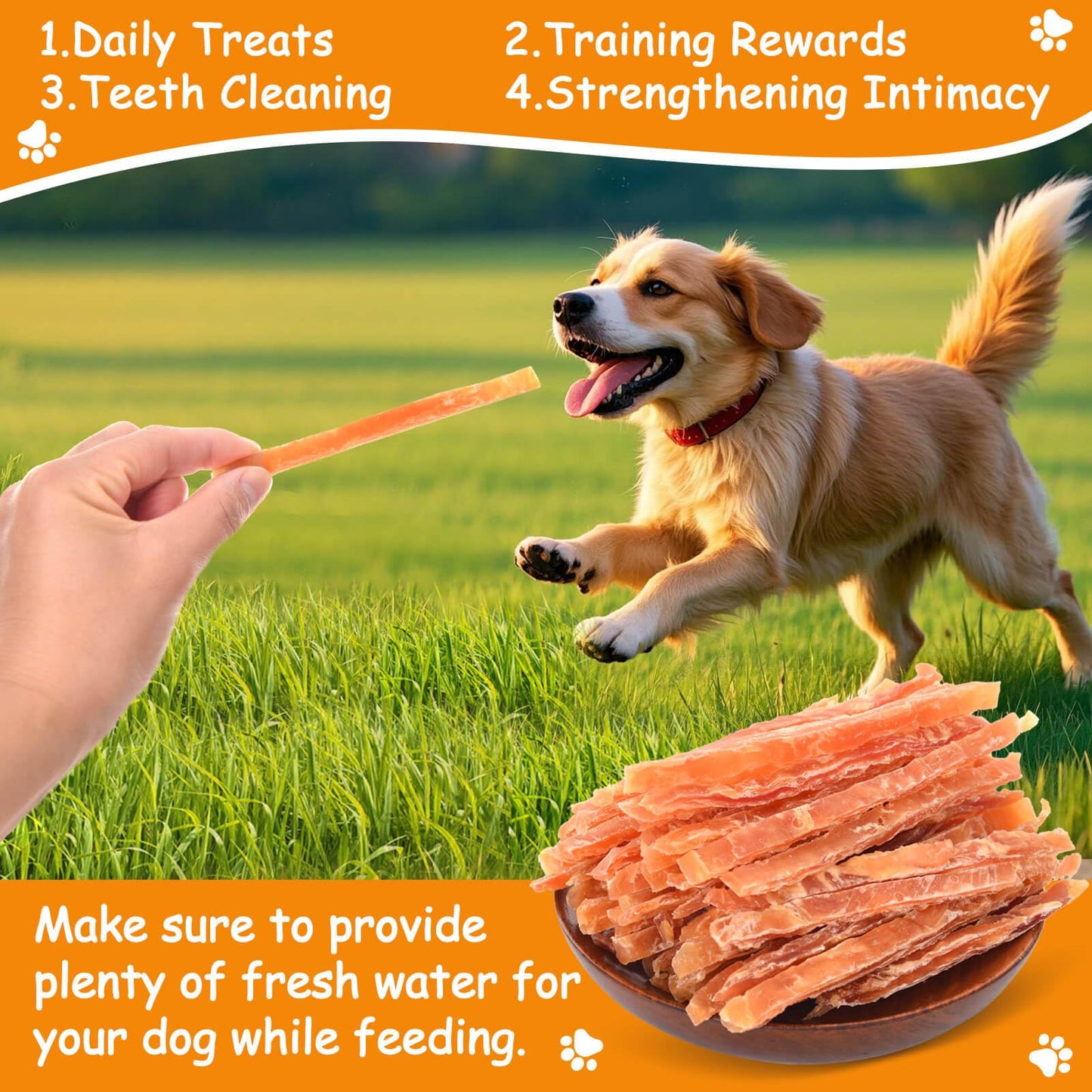 Chicken Jerky Strips for Dogs, 14.11Oz Natural Dried Real Chicken Training Treats for Dogs, Low Fat & Grain Free, Jerky Cuts Training Snacks for Pets(400g)