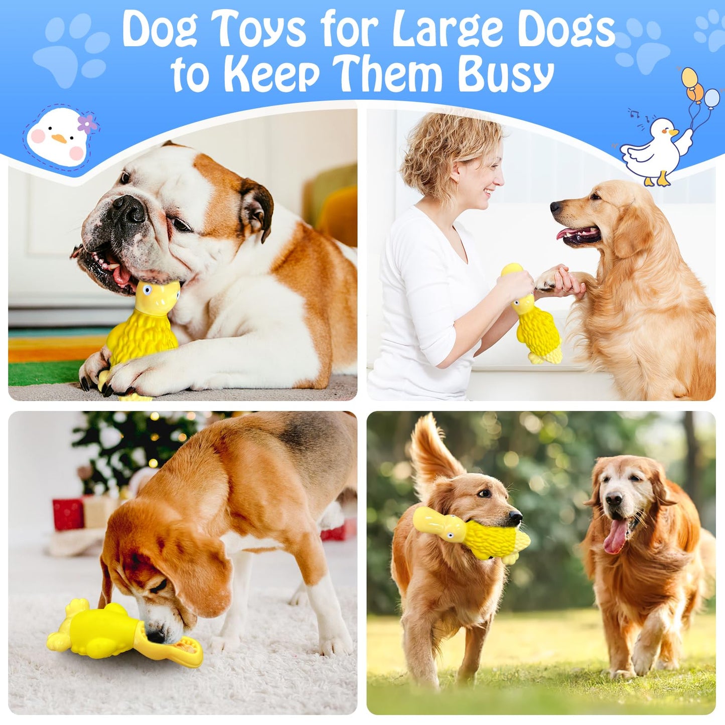 Dog Toys for Aggressive Chewers: Tough Dog Chew Toys-Large Squeaky Dog Toys for All Breed Sizes to Keep Them Busy (Yellow)