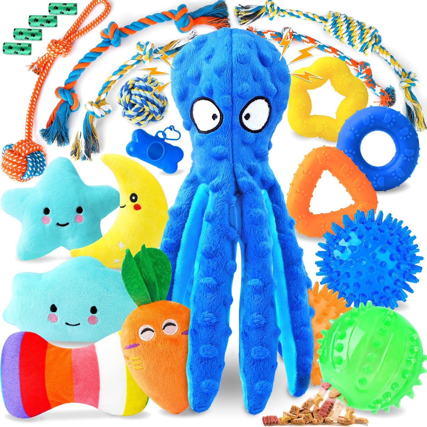 23 Pack Puppy Toys for Teething, Small Dog Chew Toys with Squeaky Plush, Ropes & Treat Balls for Boredom Relief