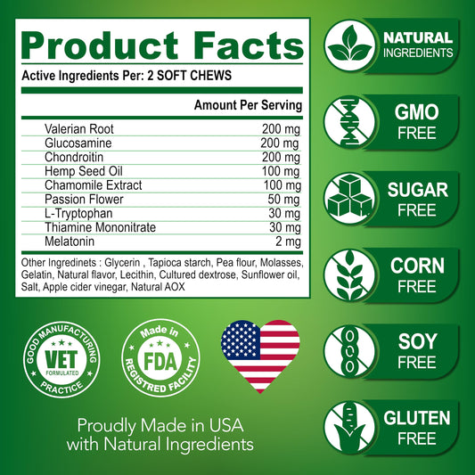 Vet Promise Hemp Calming Chews for Dogs Anxiety - Advanced Dog Calming Chews - 170 Treats - Dog Anxiety Relief with Hemp Oil - Hip and Joint Supplement Health Support for Dogs - Made in USA