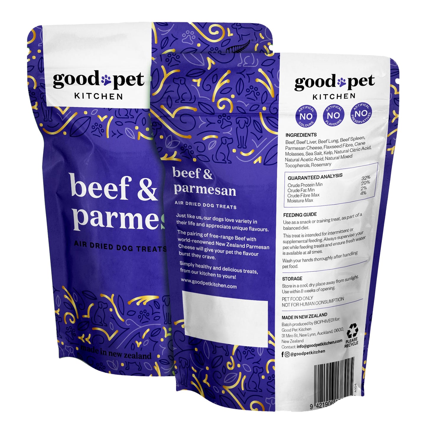 Good Pet Kitchen Pet Treats, Air-Dried, Natural, Limited Ingredient Dog Treat, Free Range, Grain Free Dog Treats, Toppers, Snacks, Beef & Parmesan 2.8 oz