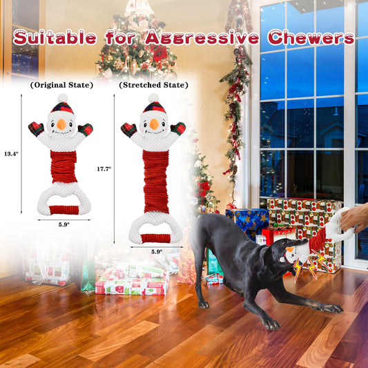 CooShou Big Dog Xmas Plush Toy with Crinkle Paper Pull Interactive Squeaky Entertainment Toy for Puppy