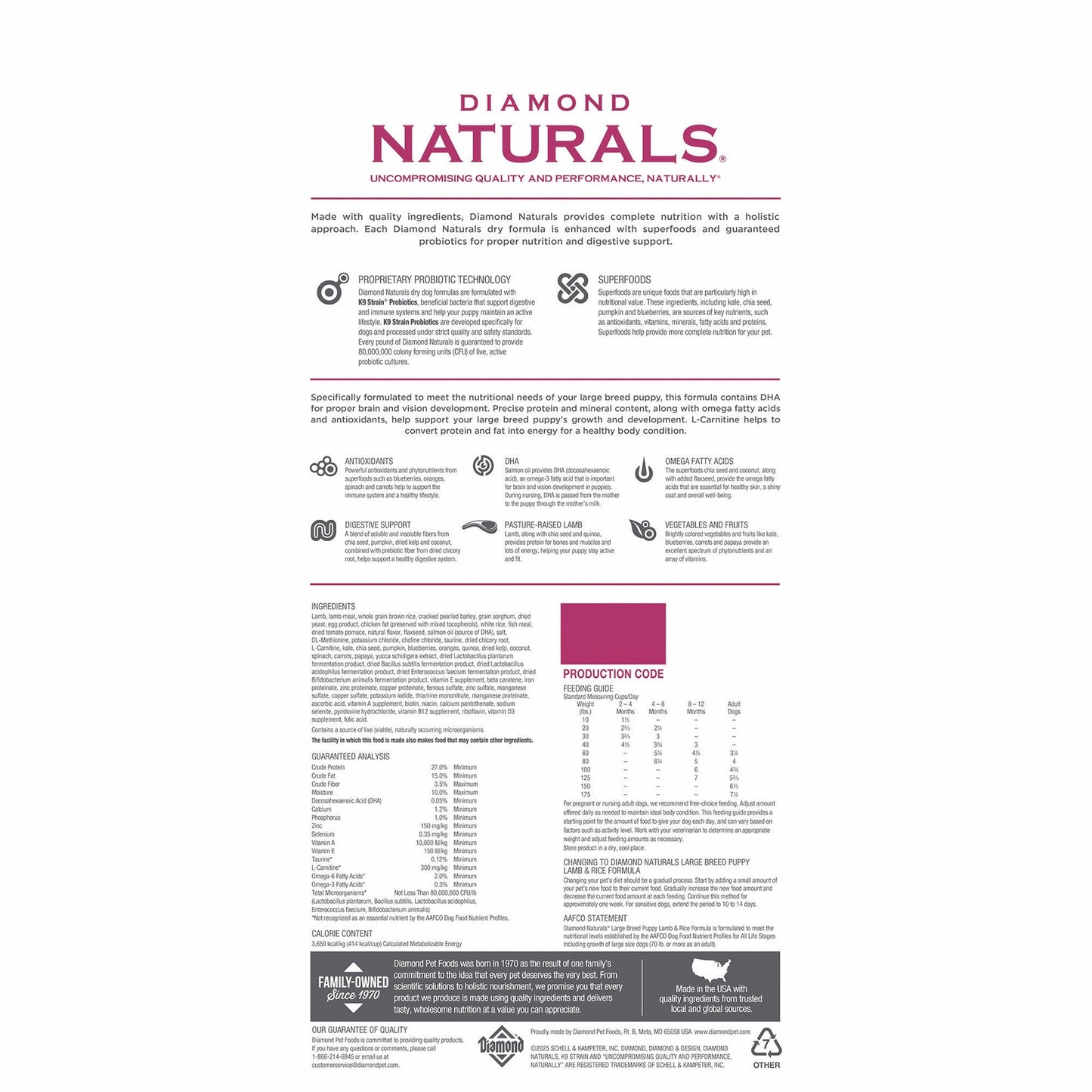 Diamond Naturals Dry Food for Puppy, Large Breed Lamb and Rice Formula, 40 Pound Bag