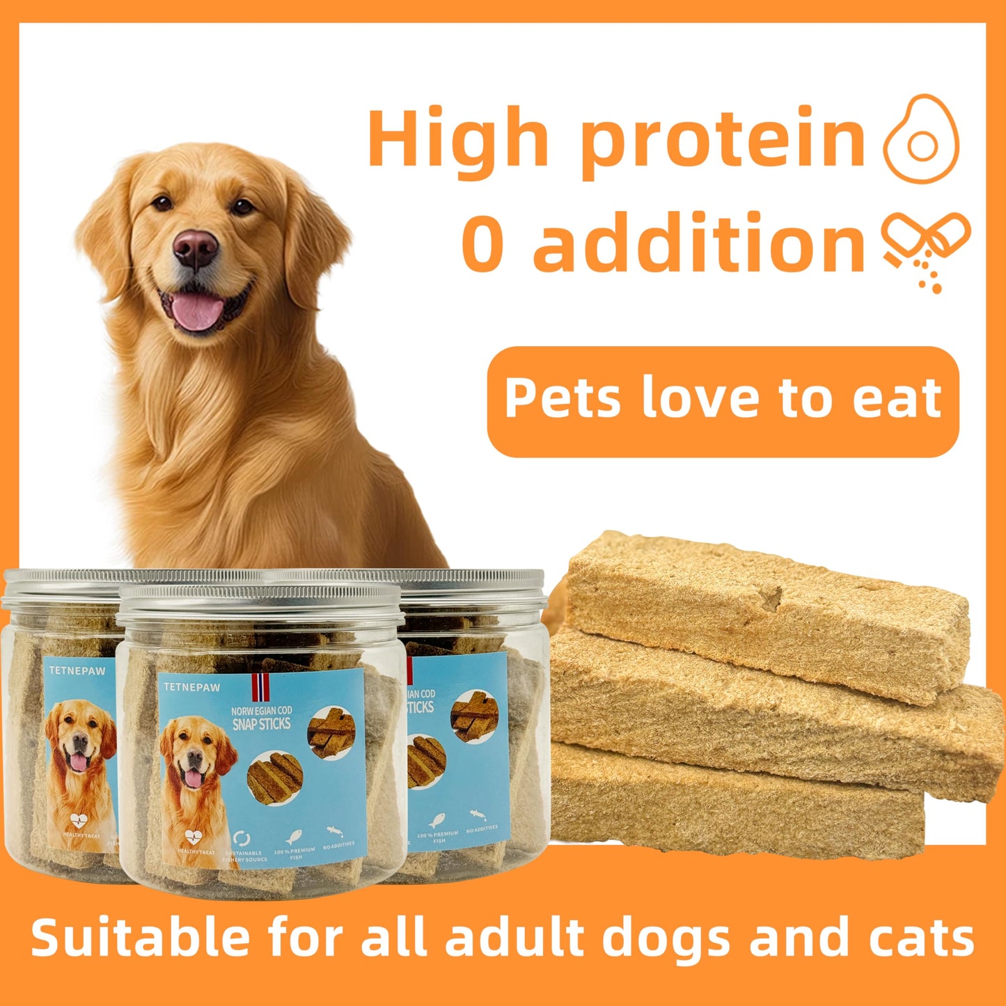 TETNEPAW Dog Fish Treats Cod Made with Premium Natural Norwegian 100% Real Cod Fish Bones & Meat Healthy Crunchy Biscuits for Dogs High Protein Grain-Free All-Natural Pet Snack