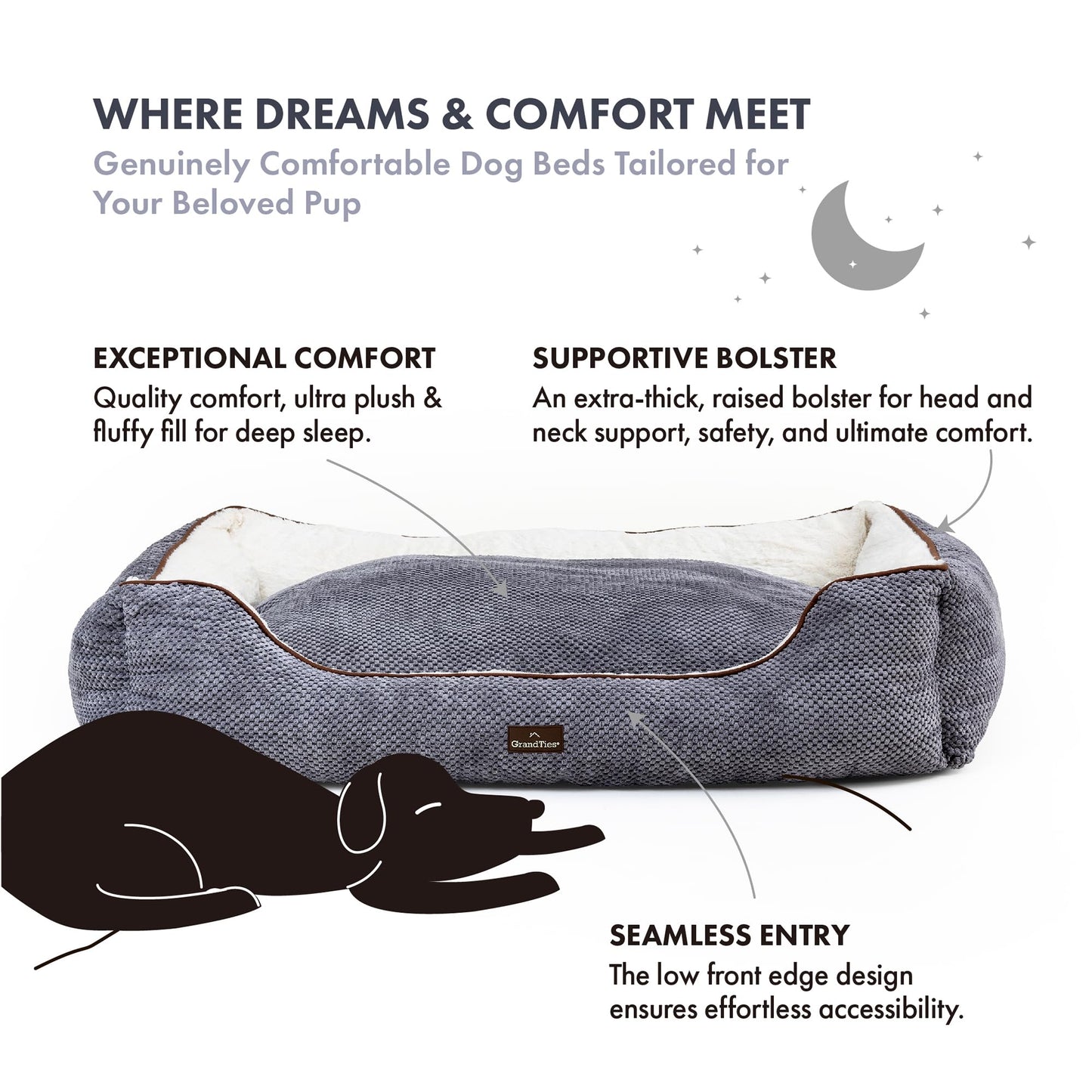 GrandTies Fluffy Dog Beds for Small Medium Large Dogs & Cats, Machine Washable Dog Bed, Rectangle Breathable Soft Calming Sleeping Warming Pet Beds with Waterproof & Non-Slip Bottom (M 34", Moonlight)