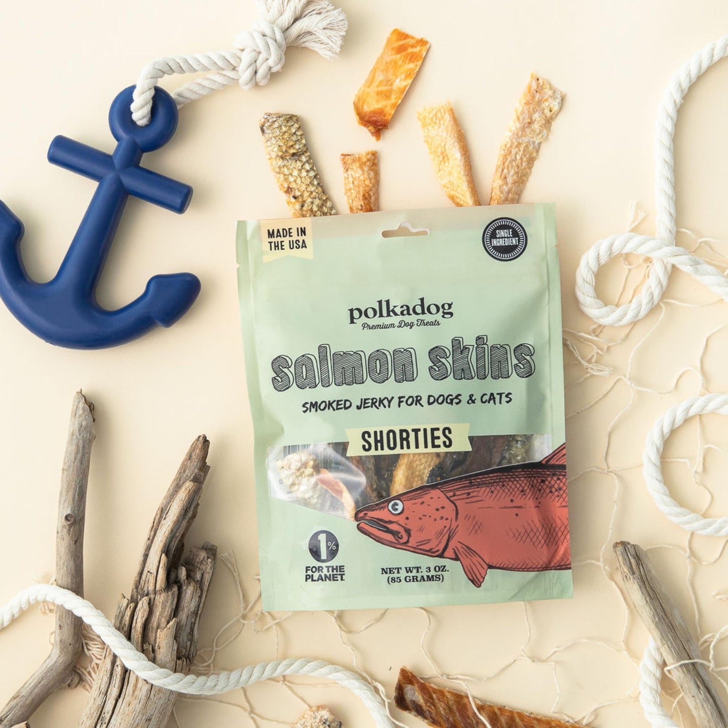 Polkadog Fish Skin Shorties Variety 3-Pack – Includes 2x Cod and 1x Salmon. All-Natural Dog Treats, Made in USA, Single Ingredient, Omega-3 Rich, Grain-Free & Hypoallergenic Jerky for All Breeds