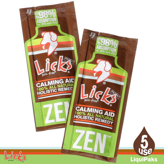 Licks Pill Free Zen Dog Calming - Calming Aid Supplements for Aggressive Behavior & Nervousness - Treats for Stress Relief & Dog Health - Gel Packets - Roasted Chicken Flavor, 5 Use