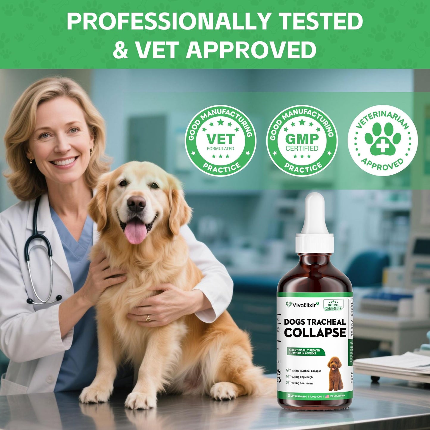 Dog Cough Treatment Liquid – Tracheal Collapse Support for Dogs – Herbal Drops with Slippery Elm, Mullein & Olive Leaf – Helps Soothe Throat, Calm Coughing & Support Breathing – 120g