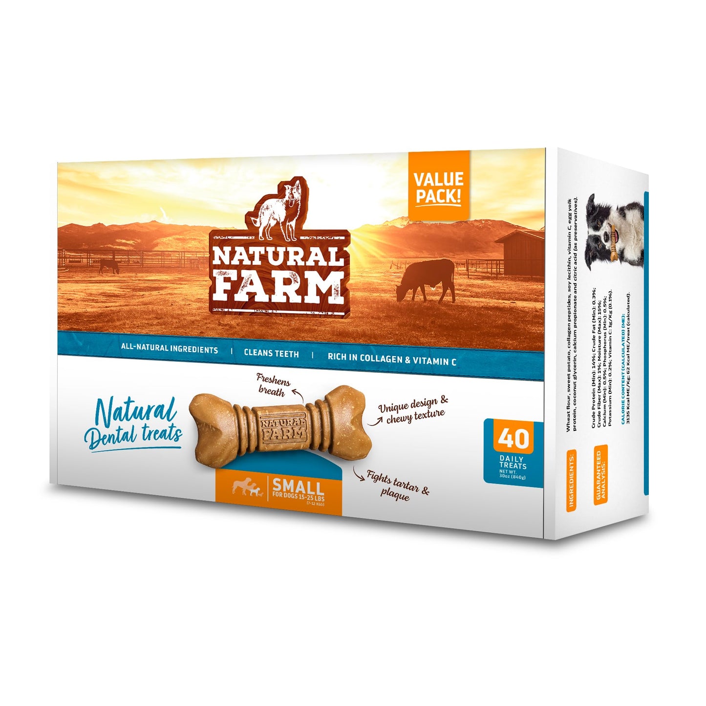 Natural Farm All-Natural Dog Dental Chew, Dog Teeth Cleaning Treats - Fresh Breath, Fight Plaque & Tartar - Canine Mess-Free Oral Care, Teeth Cleaning Chews for Dogs 15-25 Lbs (40 Counts)