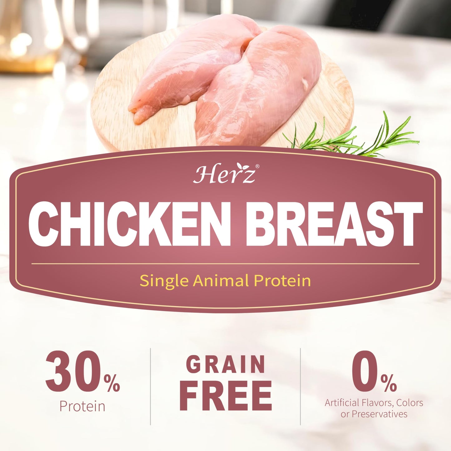 Herz Air-Dried Dog Food – Chicken Breast Recipe 2 lb, Single Pure-Meat, Grain Free, All Natural, High Protein, Limited Ingredients