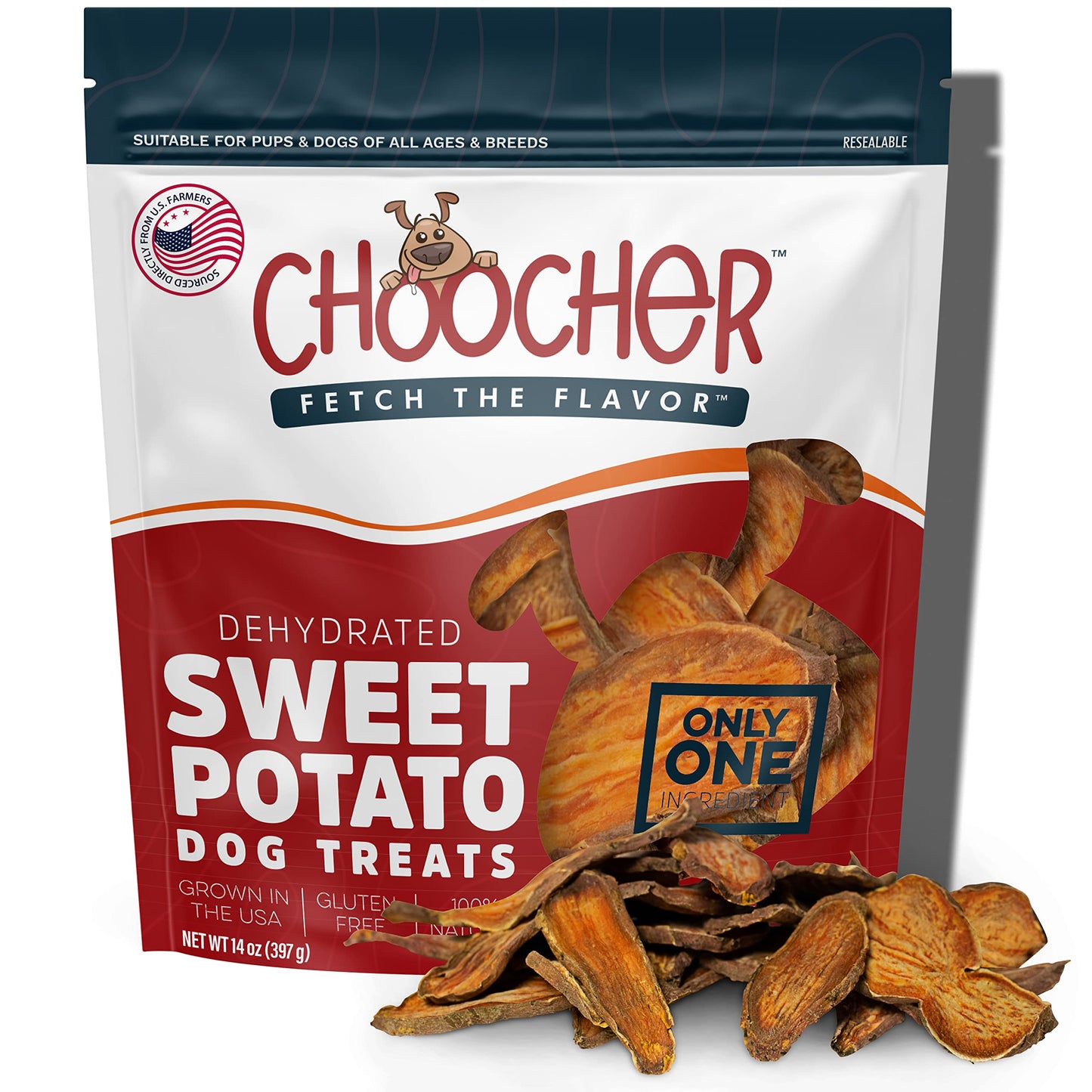 CHOOCHER Dehydrated Sweet Potato Dog Treats - High Fiber Gluten Free & Vegan Dental Chews for Small Medium Large Dogs - Made in USA Dog Chews for Training Teeth Cleaning & Healthy Digestion