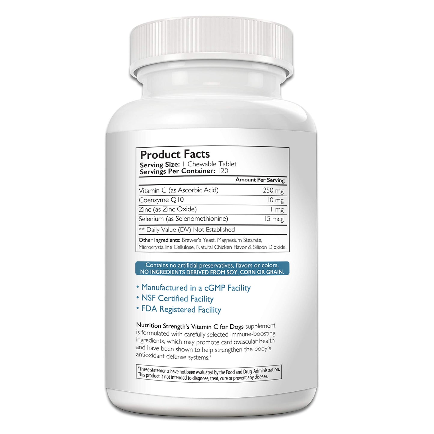 Nutrition Strength Vitamin C for Dogs to Support Cardiovascular Health, Help Strengthen The Immune System, Boost Free Radical Defenses and Sustain Collagen Synthesis, 120 Chewable Tablets