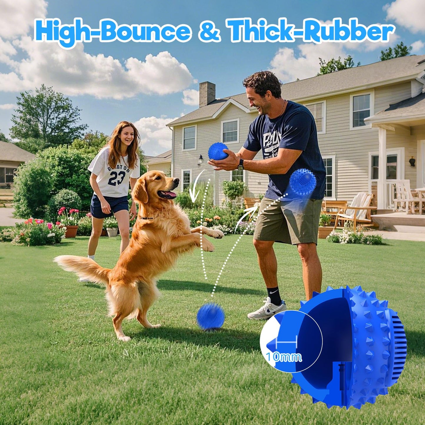 petizer 4" Squeaky Dog Balls for Aggressive Chewers, Durable Interactive Spiky Ball for Teething, Indestructible Rubber Dog Chew Toys, Tough Pet Toys for Small, Medium & Large Breeds