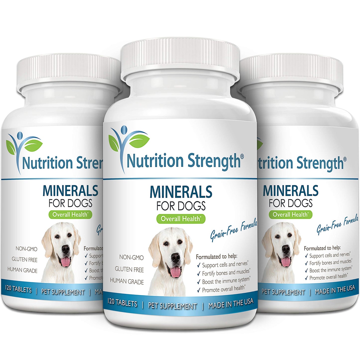 Nutrition Strength Minerals for Dogs, Support Cells & Nerves, Fortify Bones & Muscles, Promote Overall Health with Calcium, Phosphorus, Magnesium, Potassium, Selenium, Iron, Zinc, 120 Chewable Tablets