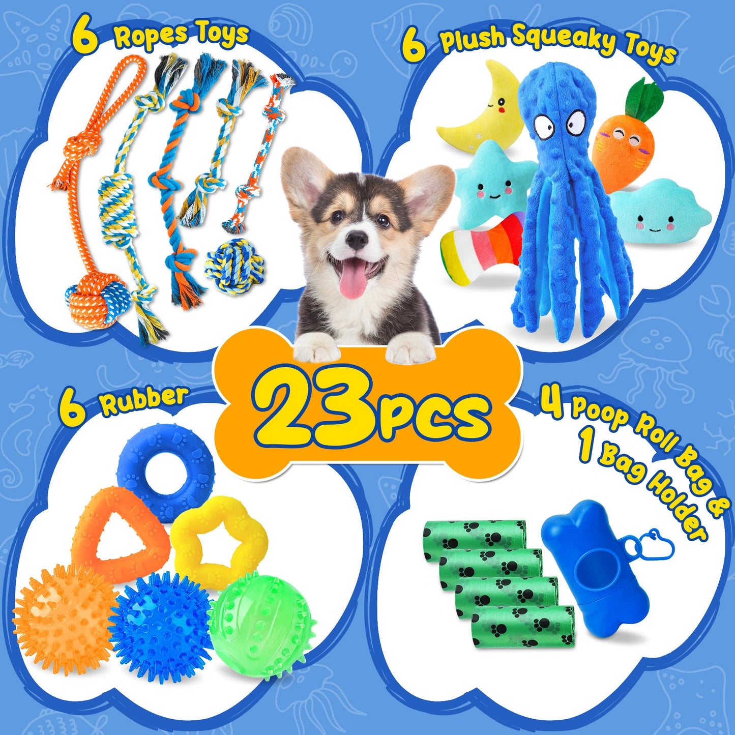 23 Pack Puppy Toys for Teething, Small Dog Chew Toys with Squeaky Plush, Ropes & Treat Balls for Boredom Relief