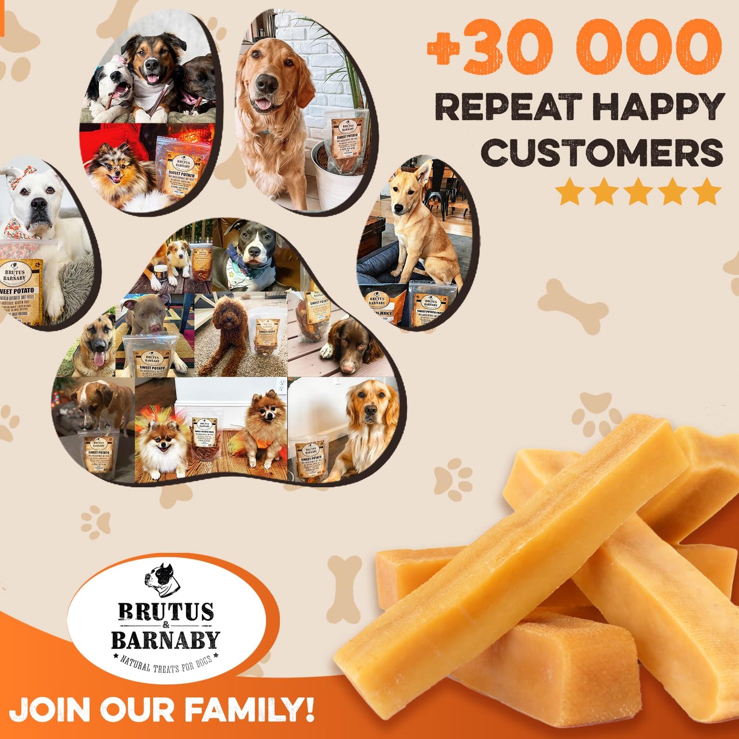 BRUTUS & BARNABY Yak Cheese Himalayan Dog Chews for Aggressive Chewers – Rich in Nutrients, Long Lasting Yak Chews for Small to Large Dogs.(8-pk)