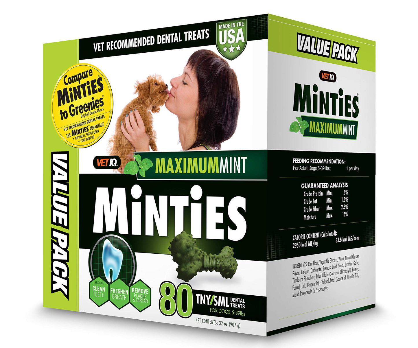 VetIQ Minties Dog Dental Bone Treats, Dental Chews for Dogs, (Perfect for Tiny / Small Dogs under 40 lbs), 80 Treats (box)