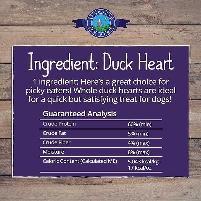 Freeze Dried Dog and Cat Treats, Duck Heart, All Natural Freeze-Dried Dog Treat & Snack, Made in USA, High in Protein, Essential Nutrition of Raw Food, Single Ingredient 3oz