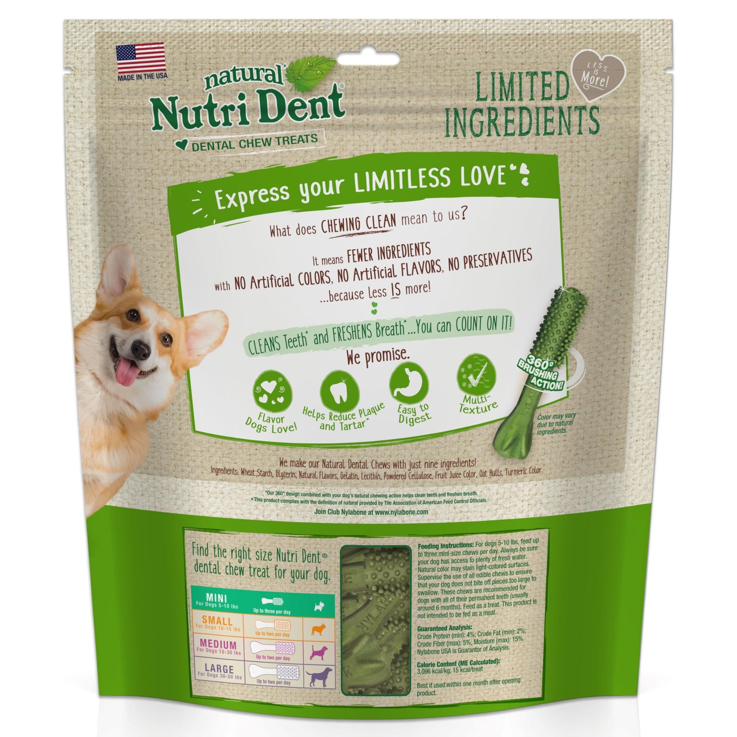 Nylabone Nutri Dent Dog Dental Chews - Natural Dog Teeth Cleaning & Breath Freshener - Dental Treats for Dogs - Fresh Breath Flavor, Mini (160 Count)
