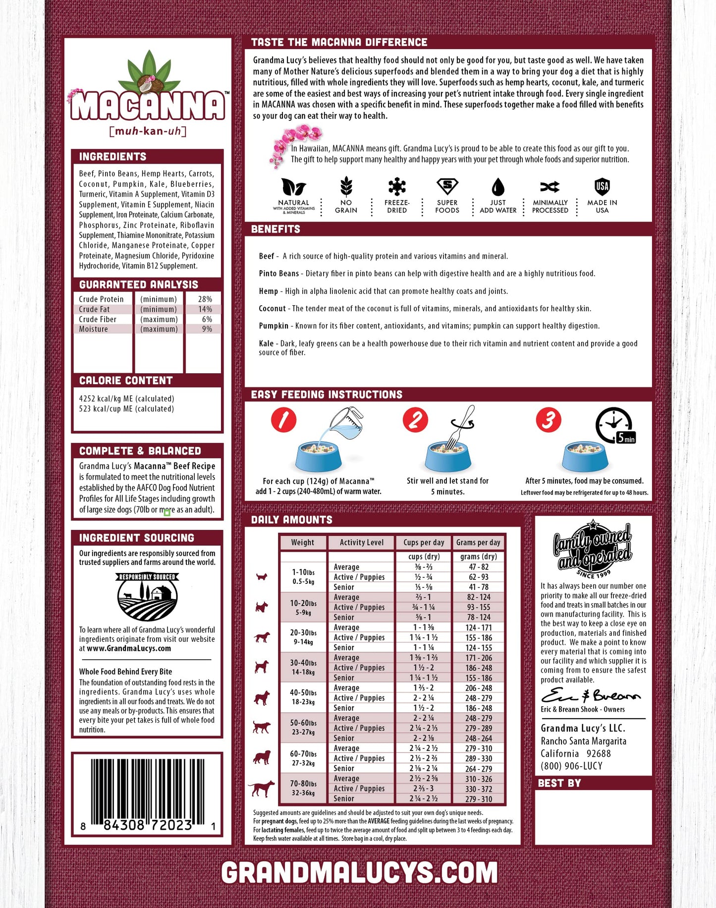 grandma lucy's Macanna Freeze Dried Grain Free Beef Recipe Dog Food 1 Lbs