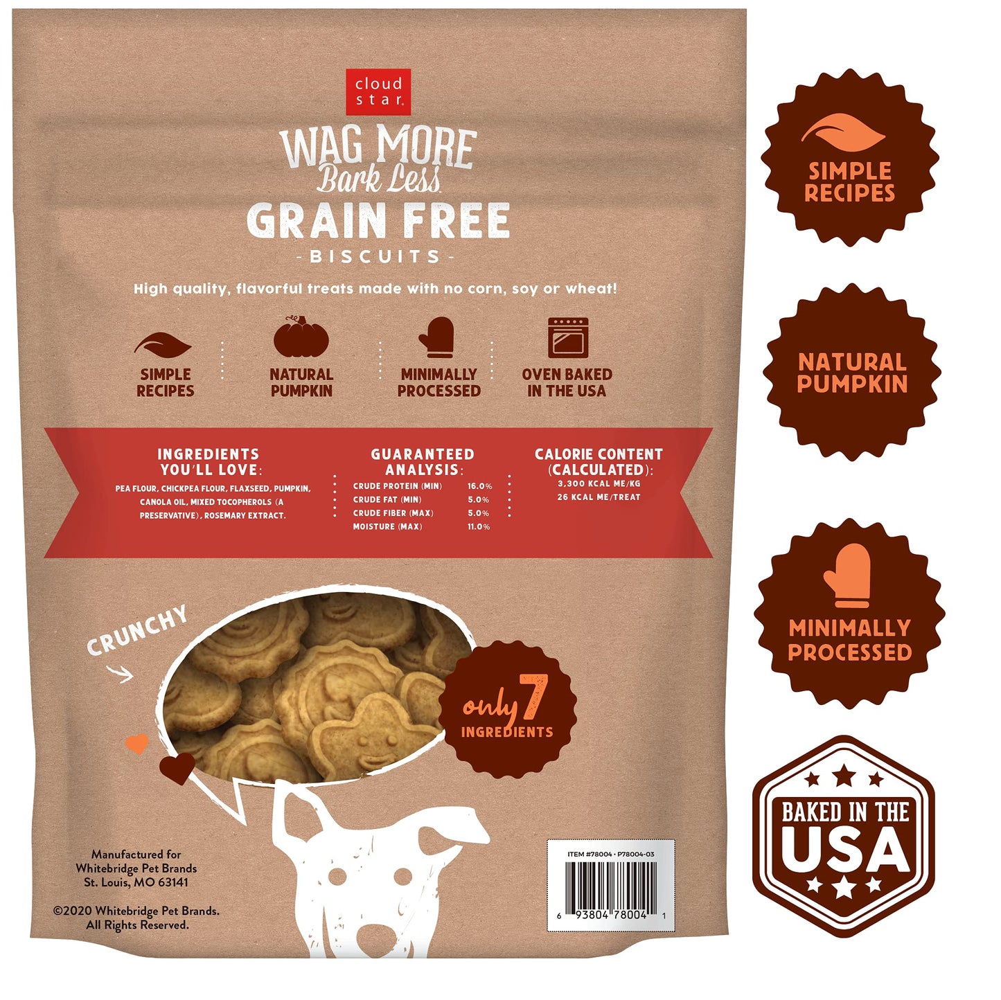 Cloud Star Wag More Bark Less Crunchy Grain Free Dog Treats, Pumpkin, 2.5 lbs. Bag