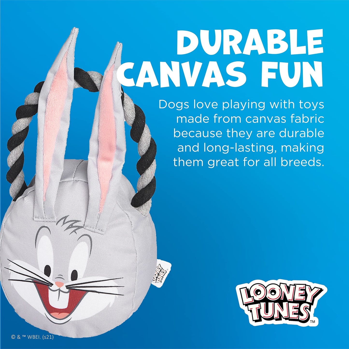 LOONEY TUNES for Pets Bugs Bunny Rope Head Stuffed Dog Toy for All Dogs | Grey and White Bugs Bunny Plush Fabric Toy for Dogs | Cute Rope Canvas Dog Toy (Pack of 2)