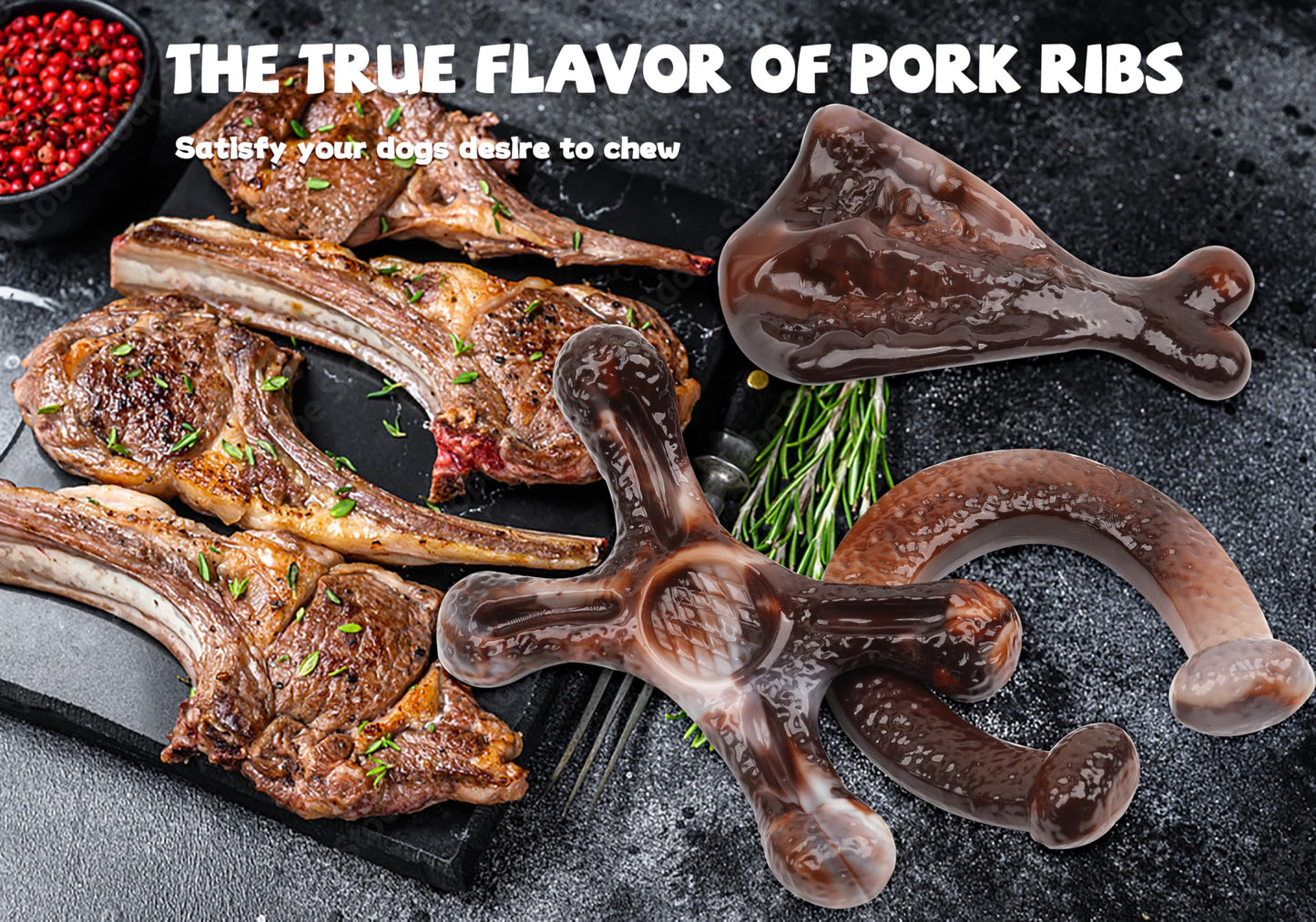 Kakw 3 Pack Dog Chew Toys Indestructible Dog Chew Toys for Aggressive Chewers,with Bacon Flavor Durable Nylon Dog Bones Teething Toy for Small Medium and Large Dog Breeds (Brown)